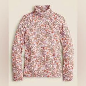 J. Crew Red and White Floral Turtleneck
